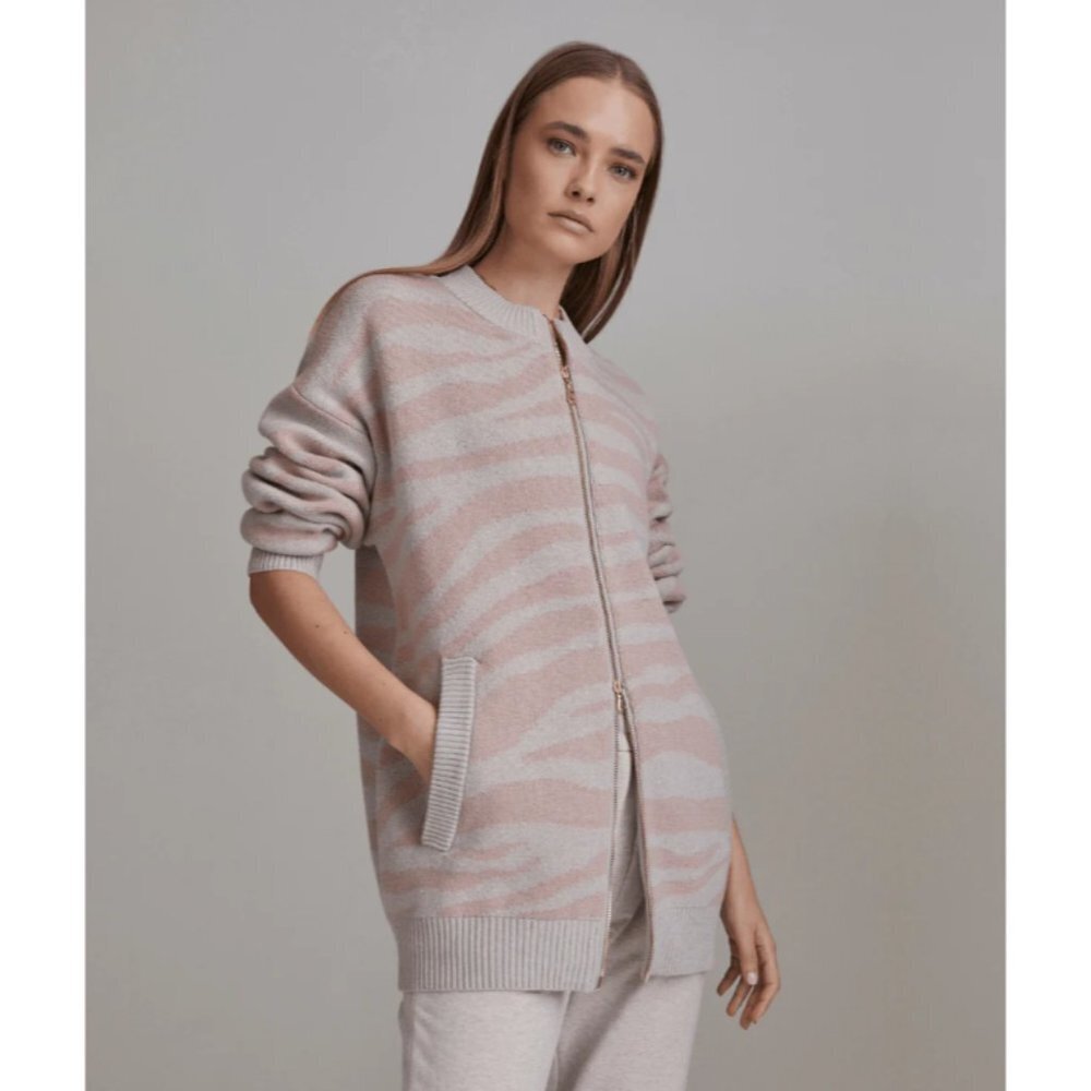 Varley Mayberry Sweater Pale Blush Zebra Long full zip Merino  wool size SP